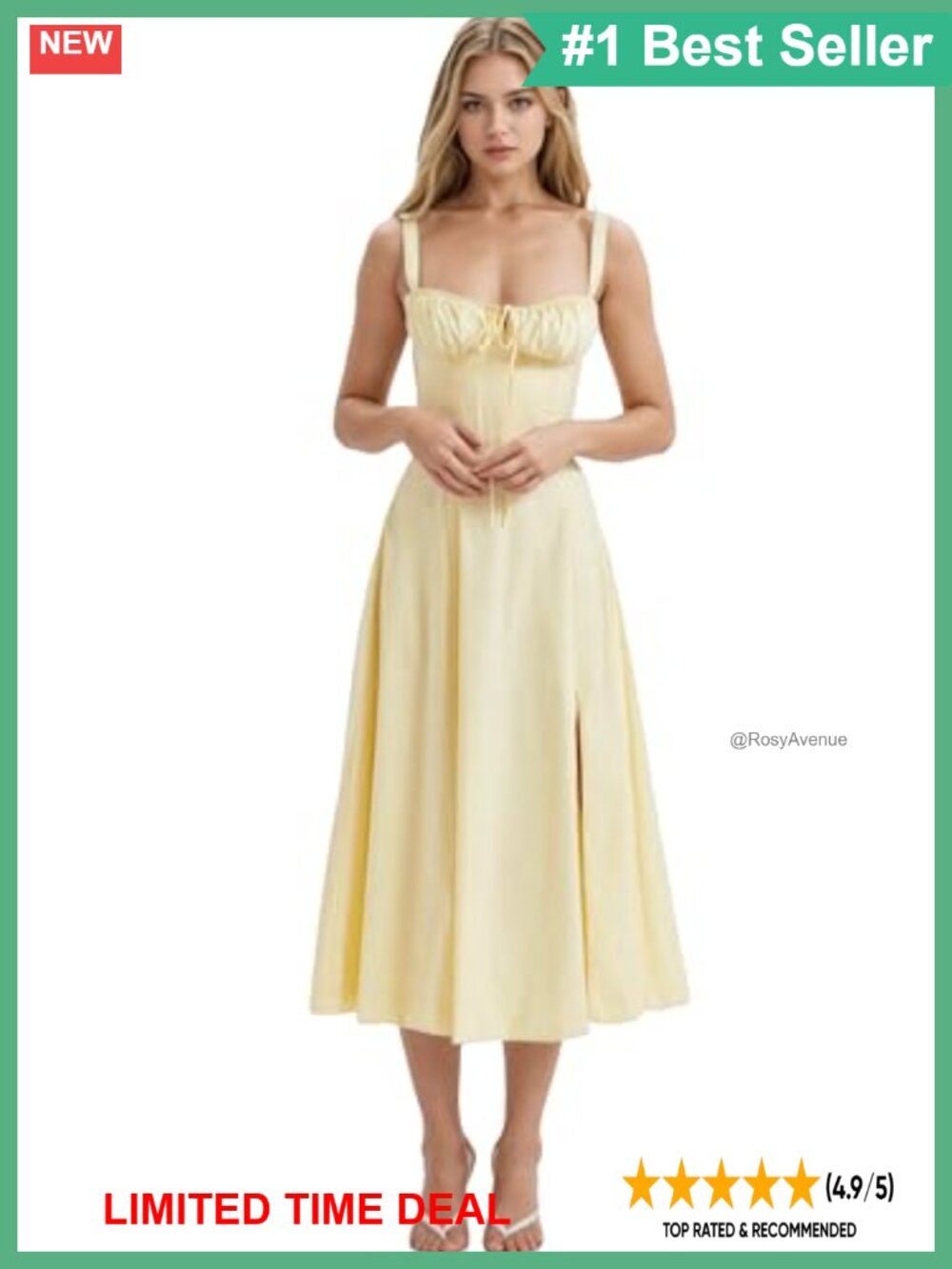 Boho Floral Corset Midi Sundress Spaghetti Strap Split Summer Dress